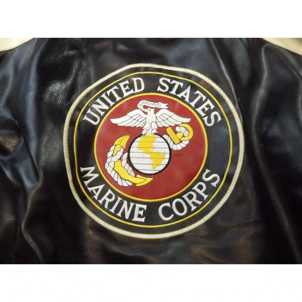 Zorro USA Marine Corps Jacket XL Faux‎ Leather Eagle Patch Water Resistant New